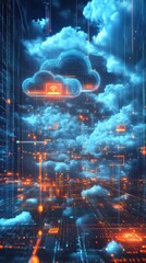 Fototapeta premium Cloud Computing Infrastructure: Connecting Urban Digital Networks with Sky Technology