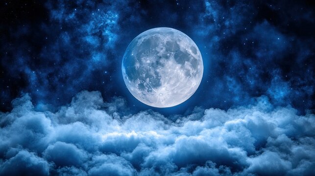 Majestic moonlit sky, clouds and stars