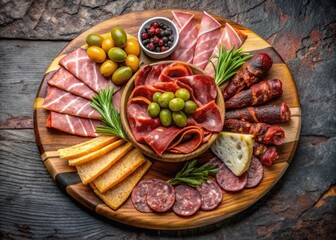 Artisanal charcuterie board with sliced meats