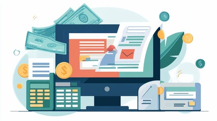 Online accounting, finance, and bookkeeping software with bill payments and financial reports on computer screen.