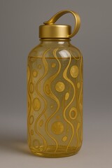 Gold color water bottle design with a cap