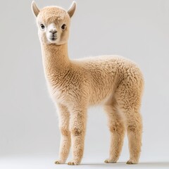 Fototapeta premium Cute Young Alpaca with Soft Fur on an Alpaca Farm. A Symbol of Sustainable Agriculture and Animal Welfare