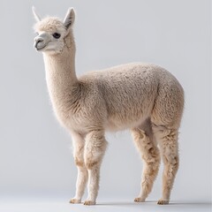 Obraz premium Adorable White Baby Alpaca Portrait. Fluffy, Cuddly Farm Animal in Rural Pastoral Setting