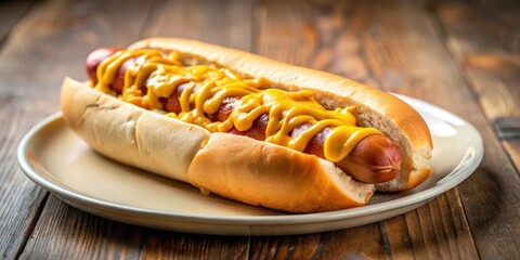 Juicy Hot Dog with Melted Cheese on a Plate
