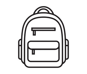 Line art school bag isolated on white background. Simple backpack icon for students and travelers.