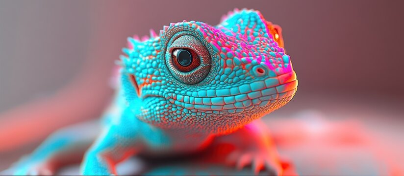Close-up of a vibrant, teal and pink lizard.