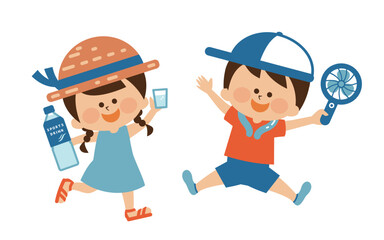 熱中症対策　子供達のかわいいイラストセット