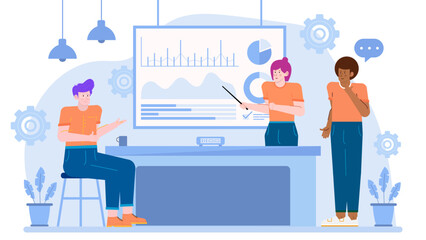 Presentation featuring three individuals alongside informative graphs. Perfect for business, educational, or professional developmentrelated projects.