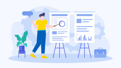 Man presenting data on a whiteboard. Suitable for business presentations, educational materials, professional training sessions, or data analysis concepts.