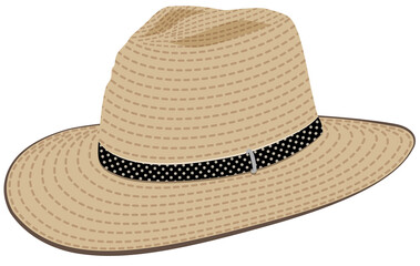 straw hat with polka dot band, isolated