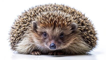 Obraz premium Small spiky mammal curled in a defensive ball , hedgehog, cuddly animals