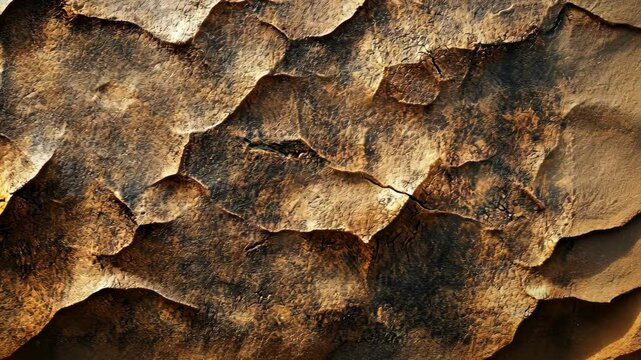 Close-up of textured, weathered rock surface;  brown, undulating, cracked patterns