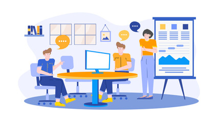 Three people having a meeting in an office; suitable for illustrating teamwork, collaboration, business discussions, corporate environment, and workplace dynamics.