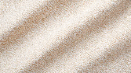 Close up detailed texture of soft beige knitted fabric showing warm cozy pattern and natural fiber threads for textile and fashion background