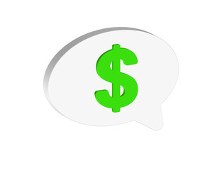 Simple 3D illustration of a speech bubble icon with a dollar sign