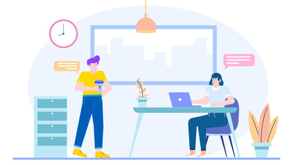 Two people in an office setting discussing business plans. Perfect for illustrating teamwork, collaboration, corporate meetings, and office culture.