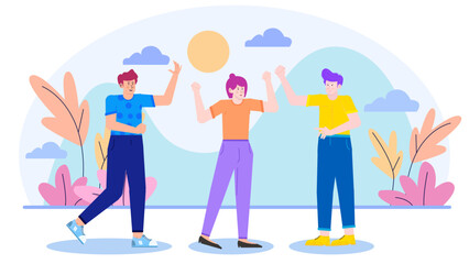 Three cartoon characters in a field, suitable for children's book illustrations, social media posts, and educational materials featuring cute characters.