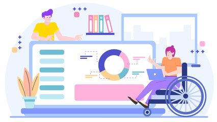 Obraz premium Two people teamwork with computer, discussing project. Perfect for collaboration, teamwork, technology, communication, business, meeting, innovation concepts.