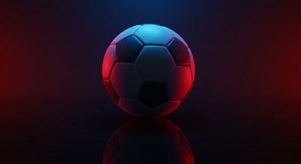 Fototapeta premium Soccer ball with colored lights on black, stylish studio photo