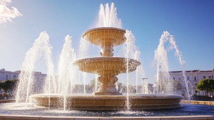 Golden fountain with water jets