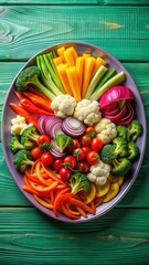 Vibrant vegetable platter on a colorful plate