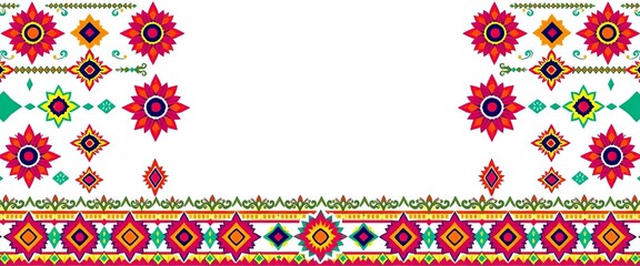 Vibrant ethnic border pattern with geometric motifs, ideal for textile design, art, mandala
