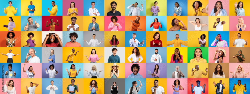 Poster a captivating collection of diverse individuals expressing various emotions and poses is captured ag