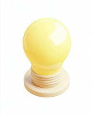 A pale yellow, bulbous lightbulb sits atop a creamy, circular base, rendered in a 3D, isometric style against a stark white background