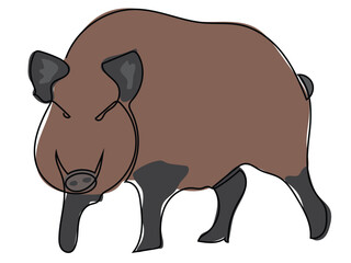 Wild boar in continuous line drawing on white background.
