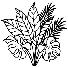 Simple Tropical Leaf Set – Vector on White