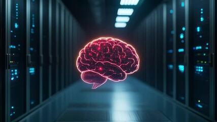 AI and machine learning concept, digital brain overlaid on server room, tech vibes - Powered by Adobe