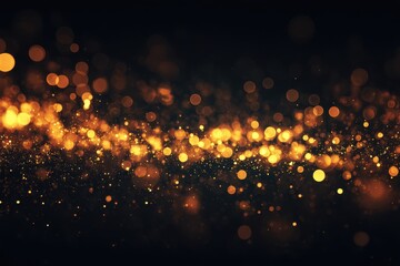 Abstract wave of golden bokeh lights on a dark background, creating a luxurious and celebratory feel