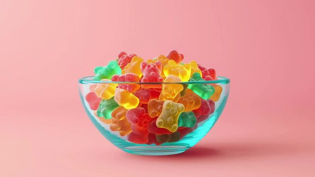 Adorable gummy bears in a colorful bowl, fun and sweet