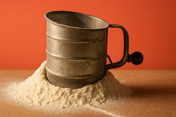 Vintage Flour Sifter for Retro Kitchen Styling and Baking Process Photography