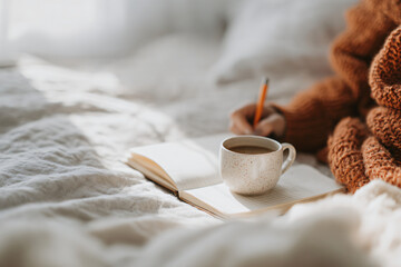 Cozy Morning Journaling in Bed with Coffee and Soft Light

