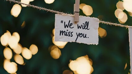 Heartfelt farewell message with twinkling bokeh lights captured in 4k timelapse