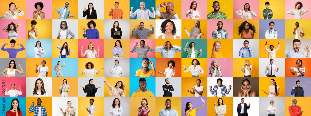 Poster this collection features a variety of people from different backgrounds expressing happiness and ent