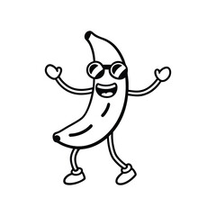 Fototapeta premium funny cartoon banana vector art character with sunglasses dancing isolated on white background.