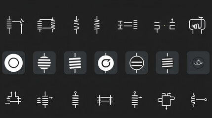 Rheostat or Variable Resistor Icon Set. ANSI or IEEE and IEC Standards Rheostats Schematic Diagram. Amercian and European Symbol Set of Variable Resistor or Rheostats