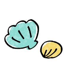 水彩風のかわいい貝の手描きイラスト素材
