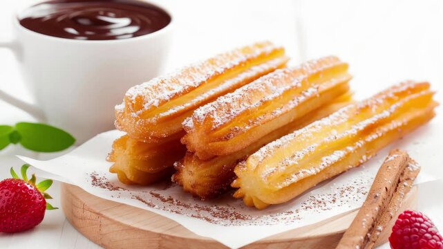 Chocolate-dipped churros with cinnamon sugar