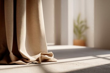 Soft Beige Curtain Draping Lightly in Warm Indoor Space