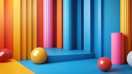 Dimensional Spectrum: An Abstract Composition of Color Blocks and Spherical Forms