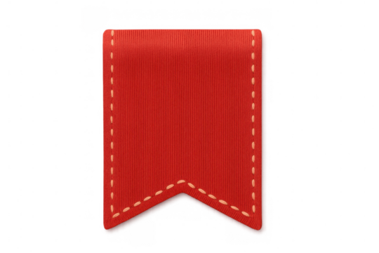 Red bookmark ribbon with decorative stitching isolated on transparent background, perfect for scrapbooking or crafts