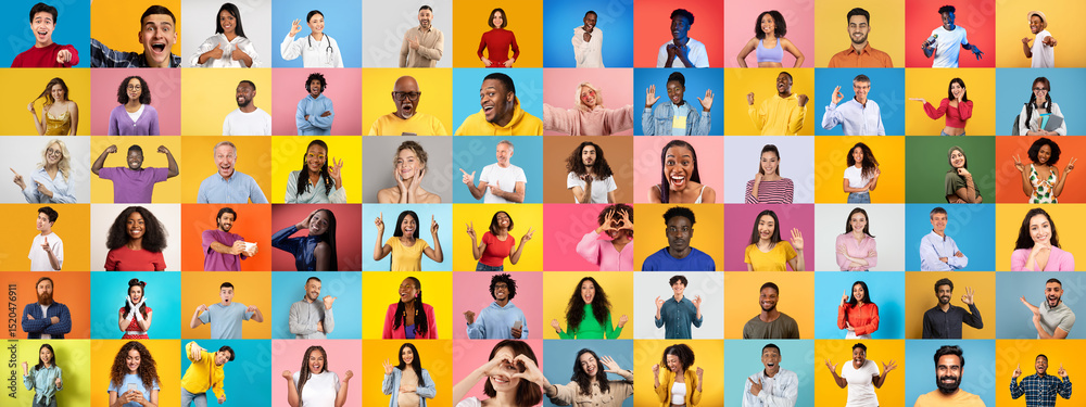 Poster this collection features portraits of diverse individuals showcasing a range of emotions in bright, 