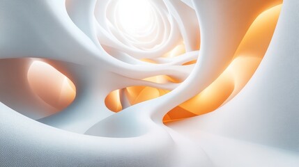 Abstract 3D tunnel, bright interior, architectural design, for wallpaper or background