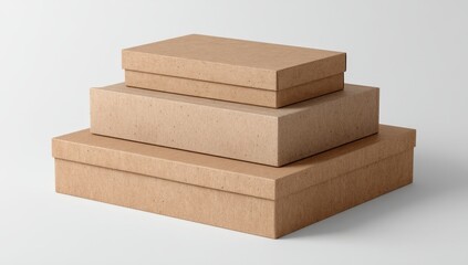 Three nested rectangular cardboard boxes, light brown, textured surface, simple design, on white background