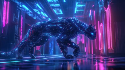 Sleek Cybernetic Panther in a Neon Futuristic Setting By Generated AI