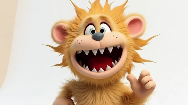 Funny cartoon vector illustration of a wild animal character with a lion's smile, a monster face, and a man's humorous expression