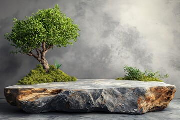 Artificial Bonsai Tree with Rock and Stone Modern Minimalism and Zen Garden Design Decor for Home Interior